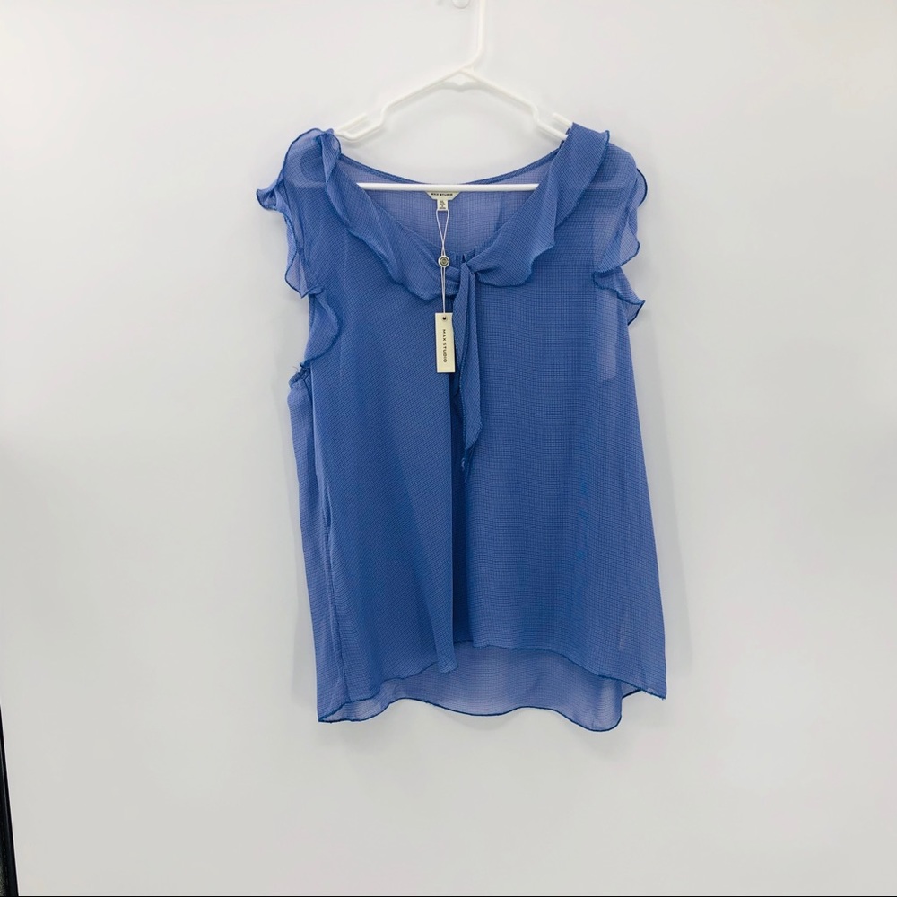 Max Studio Scoop Neck Sleeveless ‘Blue Checker’ Blouse Woman’s Size XLarge